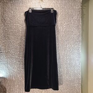 DKNY Women's Large Black Velvet Maxi Fold Over Skirt Elastic Waist Classic READ